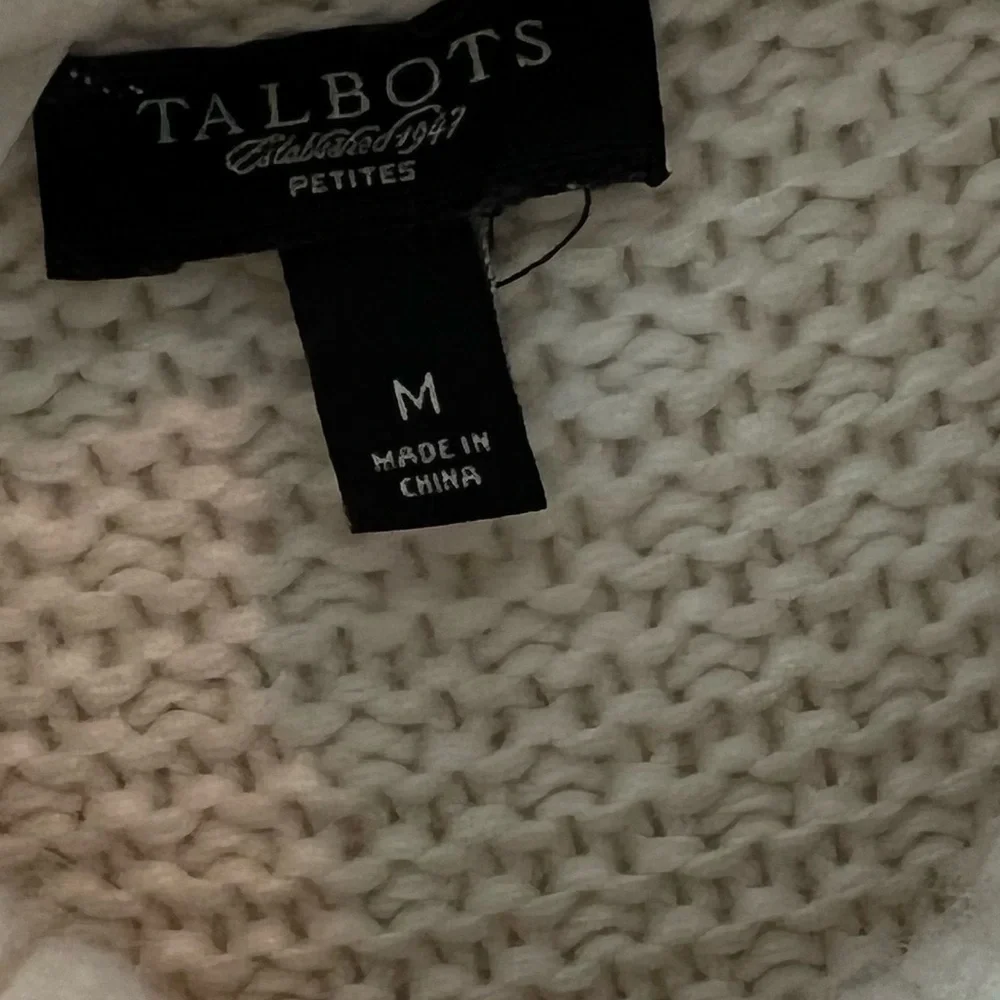 Talbots Sweater Womens Large Cardigan Button Ivory Chunky Knit Wool